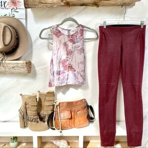 Gorgeous wine GUESS tights w leather like texture